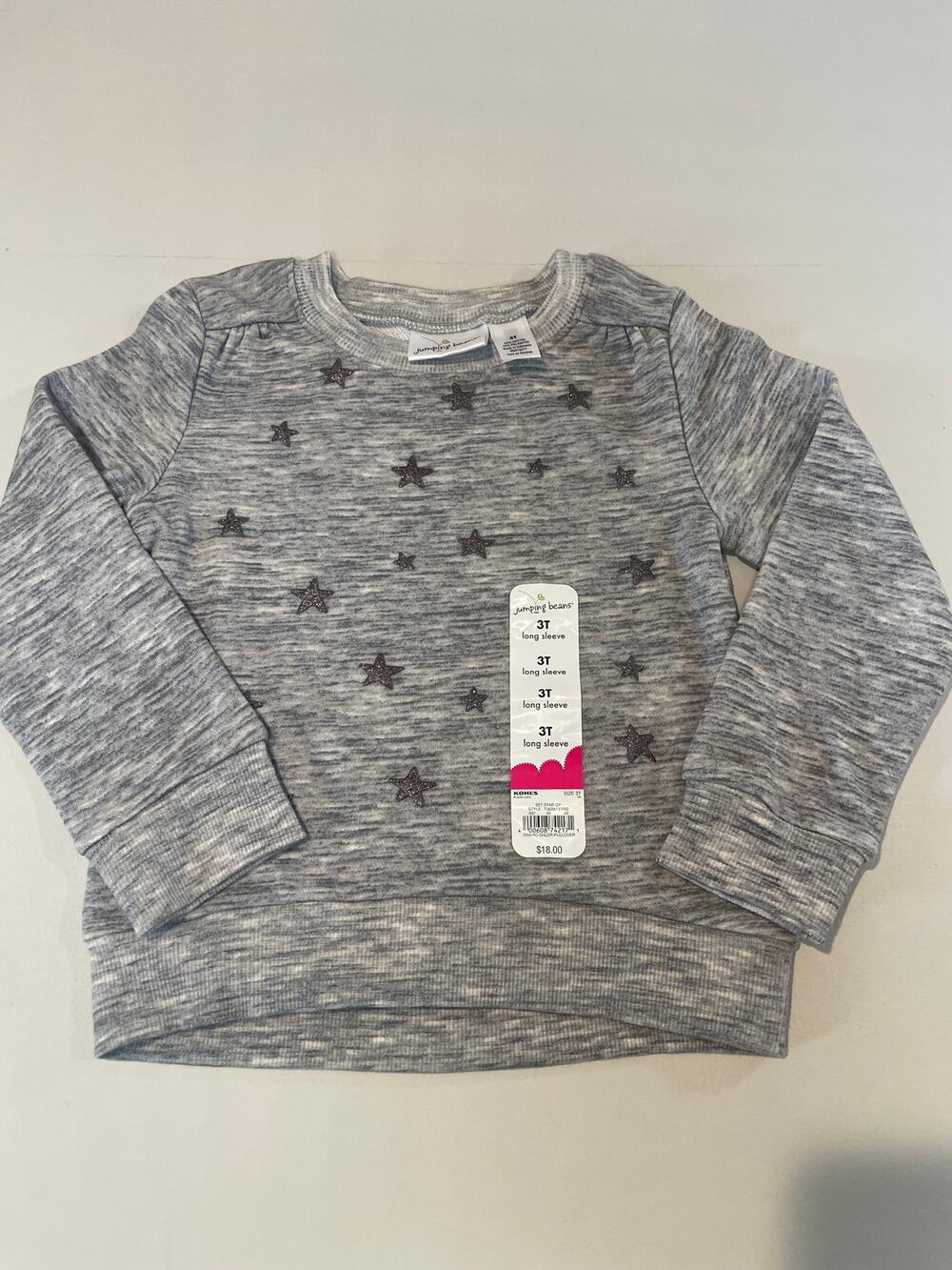 Jumping Bean Sweatshirt Girls 3T Gray Lightweight Silver Stars New With Tag